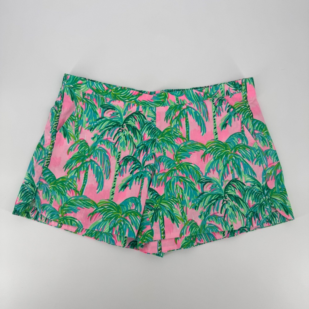 Lilly Pulitzer Callahan Shorts Womens Large Pink Green Palm Tree Tropical Print